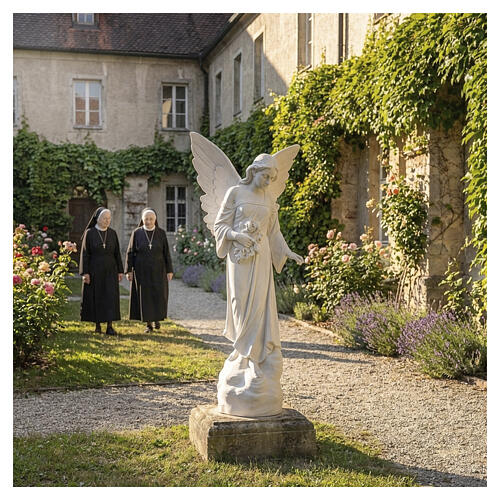 Angel with flowers in composite marble, 100 cm 3