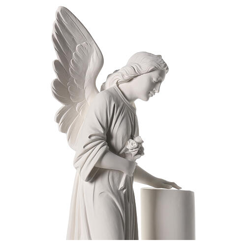 Anioł przy kolumnie marmur biały 90 cm 6