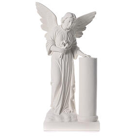Angel with column statue in reconstituted marble, 90 cm