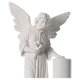 Angel with column statue in reconstituted marble, 90 cm