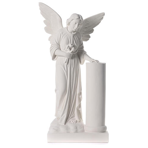 Angel with column statue in reconstituted marble, 90 cm 1