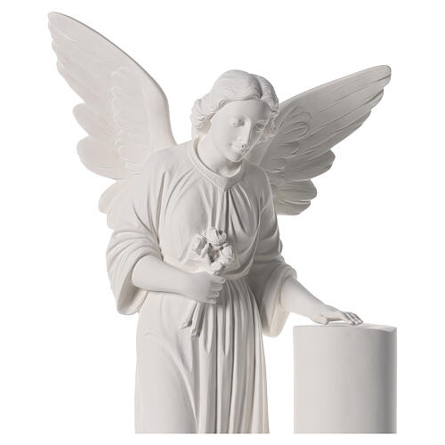 Angel with column statue in reconstituted marble, 90 cm 2