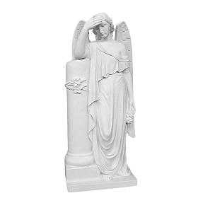 Statuen aus Carrara-Marmor-Pulver: Engel weisser Marmor, mit Säule 85-110 cm