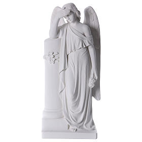 Ange avec colonne statue marbre blanc 85-110 cm