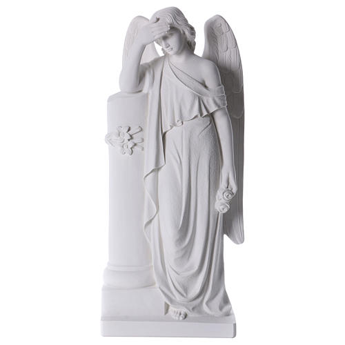 Ange avec colonne statue marbre blanc 85-110 cm 1