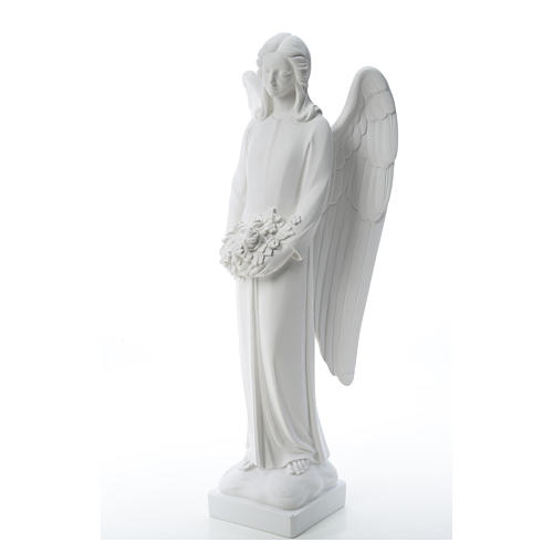 Angel with flowers in reconstituted white Carrara marble 31,5in 6