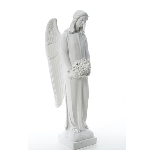 Angel with flowers in reconstituted white Carrara marble 31,5in 8