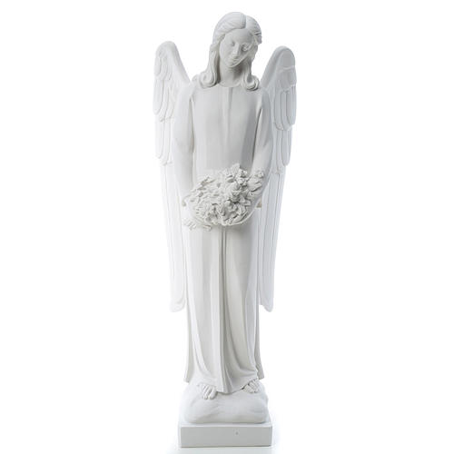 Angel with flowers in reconstituted white Carrara marble 31,5in 1