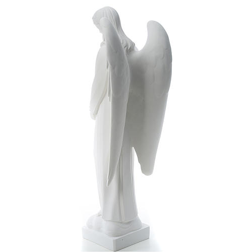 Angel with flowers in reconstituted white Carrara marble 31,5in 3