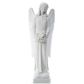 Angel with flowers in reconstituted white Carrara marble 31,5in