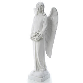 Angel with flowers in reconstituted white Carrara marble 31,5in