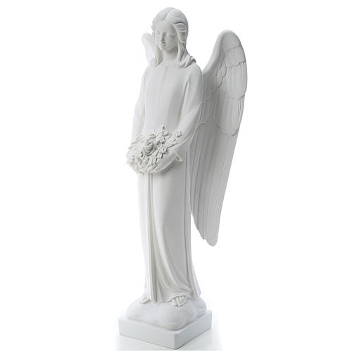 Angel with flowers in reconstituted white Carrara marble 31,5in 2