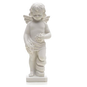 Angel with flowers in reconstituted white marble 25-30 cm