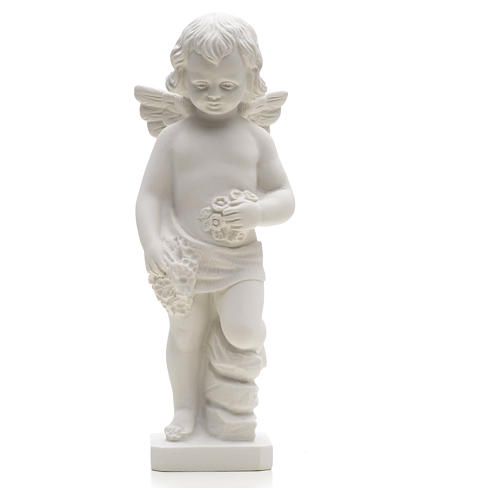 Angel with flowers in reconstituted white marble 25-30 cm 3