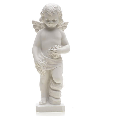 Angel with flowers in reconstituted white marble 25-30 cm 1