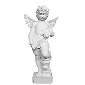 Angel with flowers in reconstituted Carrara marble 23,62in