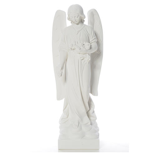 Angel and flowers in reconstituted Carrara marble 40-60 cm 5