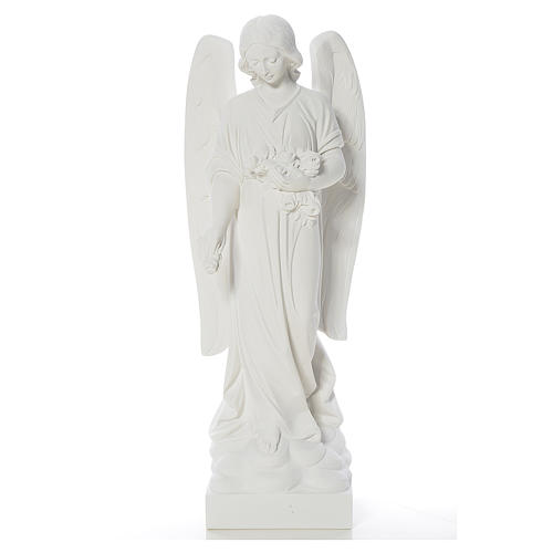 Angel and flowers in reconstituted Carrara marble 40-60 cm 1