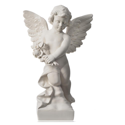Angel with rose, composite Carrara marble statue 60 cm 5