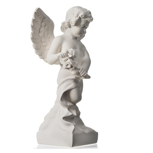 Angel with rose, composite Carrara marble statue 60 cm 6