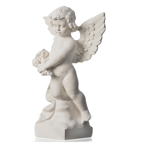 Angel with rose, composite Carrara marble statue 60 cm 7