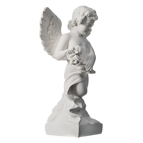 Angel with rose, composite Carrara marble statue 60 cm 2