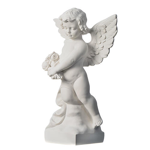 Angel with rose, composite Carrara marble statue 60 cm 3