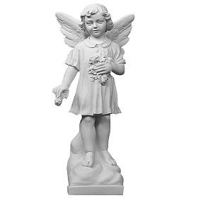 Petit ange avec fleurs marbre blanc 60 cm