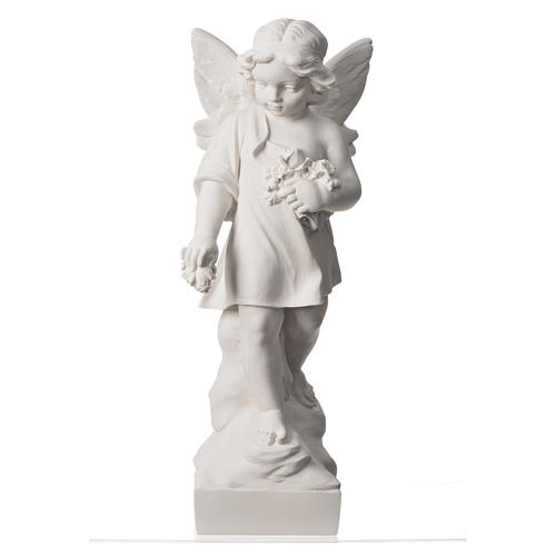 Angel and flowers in Carrara reconstituted marble 23.62in 5