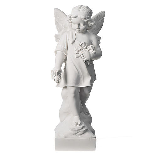 Angel and flowers in Carrara reconstituted marble 23.62in 1