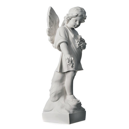 Angel and flowers in Carrara reconstituted marble 23.62in 2