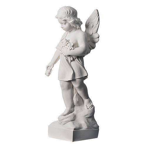 Angel and flowers in Carrara reconstituted marble 23.62in 3