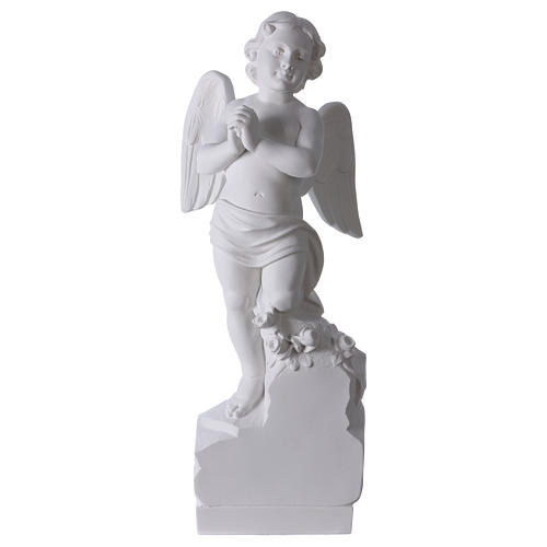 Engel auf Stein, weisser Marmor von Carrara, 60 cm 1