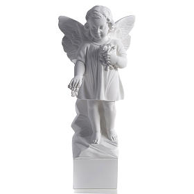Angel with flowers in reconstituted white marble 15,75in