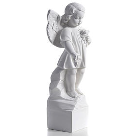 Angel with flowers in reconstituted white marble 15,75in