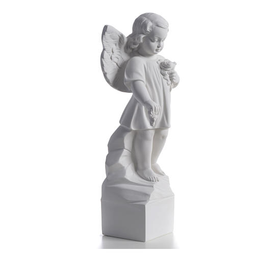 Angel with flowers in reconstituted white marble 15,75in 5