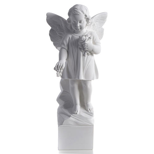 Angel with flowers in reconstituted white marble 15,75in 1