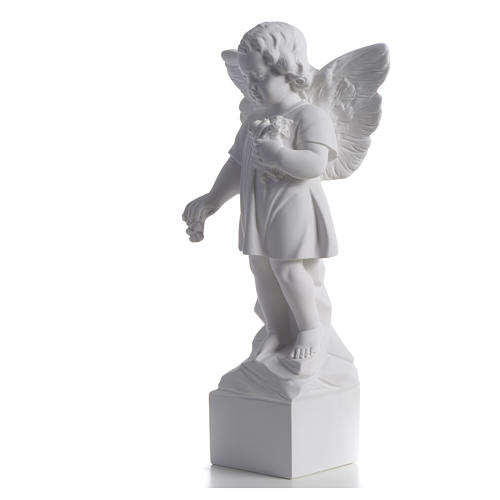 Angel with flowers in reconstituted white marble 15,75in 6