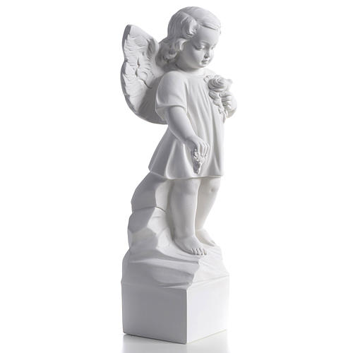 Angel with flowers in reconstituted white marble 15,75in 2