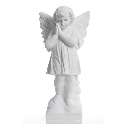 Angel with hands joined in reconstituted white marble 15,75in 5