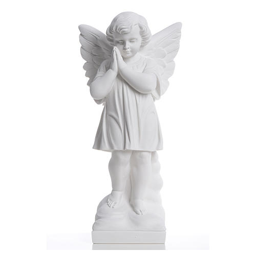 Angel with hands joined in reconstituted white marble 15,75in 1