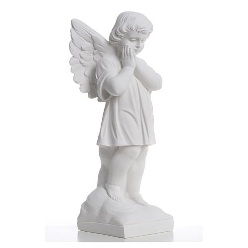 Angel with hands joined in reconstituted white marble 15,75in 4