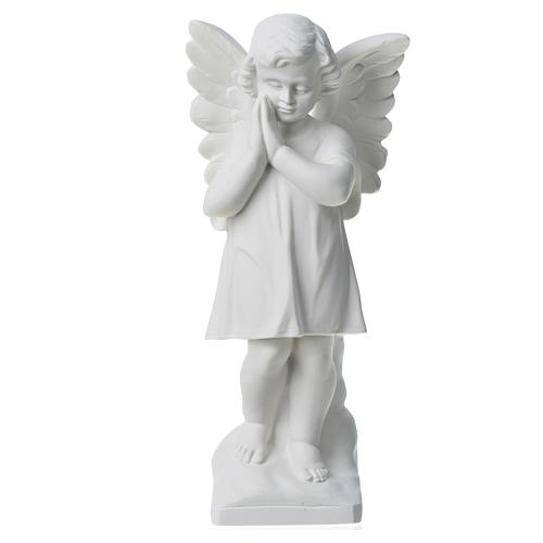 Angel with hands joined in reconstituted white marble 11,81in 5