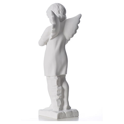 Angel with hands joined in composite white Carrara marble 45 cm 3
