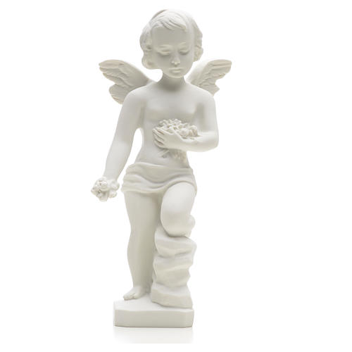 Angel and flowers in Carrara marble 9,84 in 3