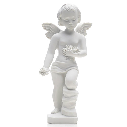 Angel and flowers in Carrara marble 9,84 in 1