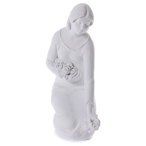 Kneeling Angel with flowers in Carrara marble 21,65in 1
