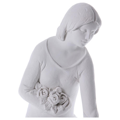 Kneeling Angel with flowers in Carrara marble 21,65in 2