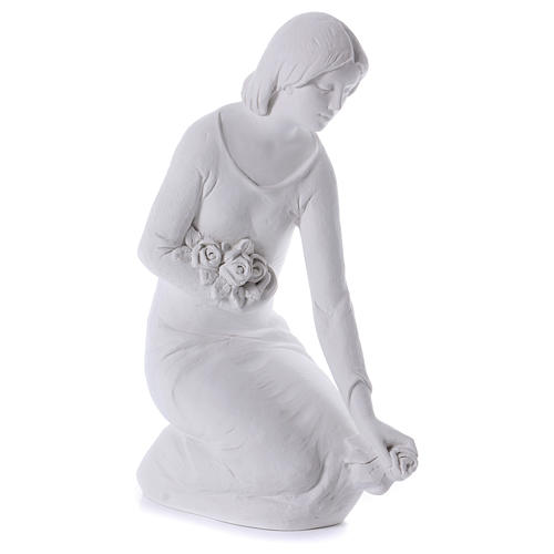 Kneeling Angel with flowers in Carrara marble 21,65in 4