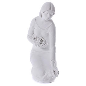 Kneeling Angel with flowers in Carrara marble 21,65in